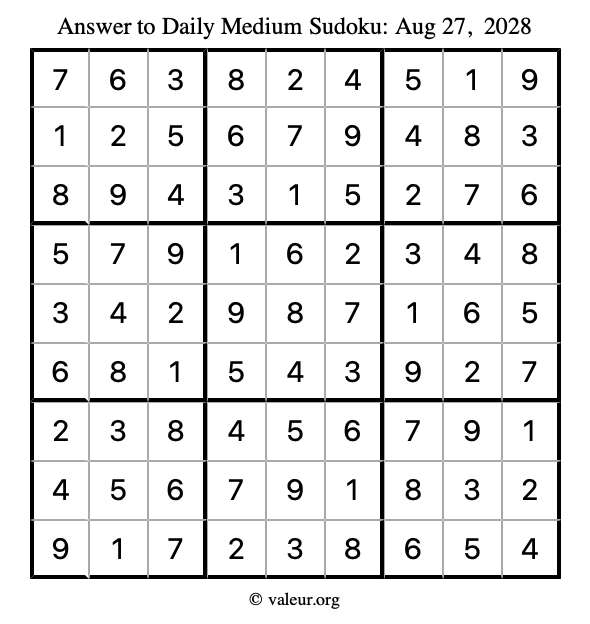Answer to medium sudoku August 27, 2028