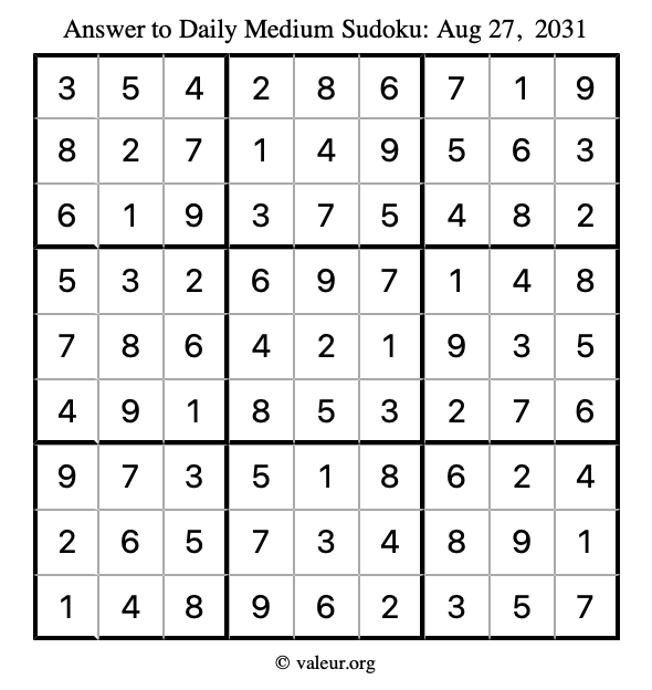 Answer to medium sudoku August 27, 2031