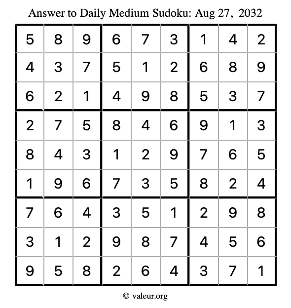 Answer to medium sudoku August 27, 2032