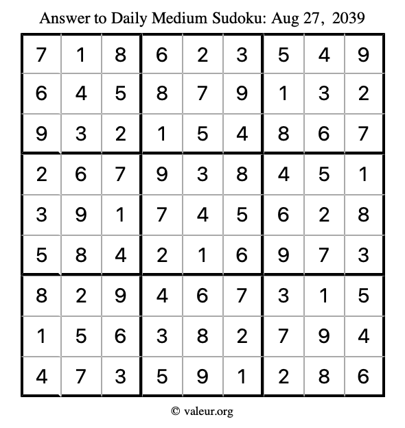 Answer to medium sudoku August 27, 2039