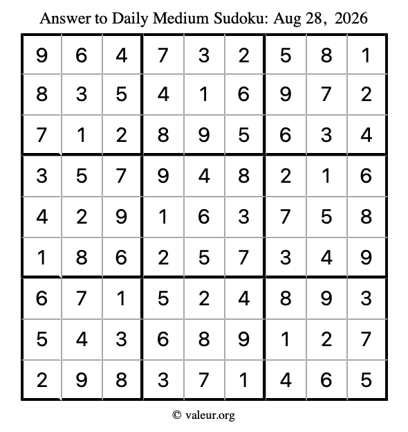 Answer to medium sudoku August 28, 2026