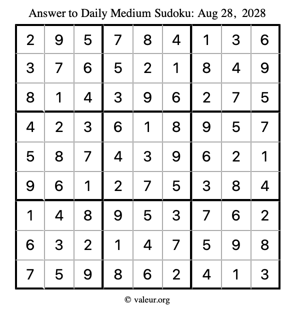 Answer to medium sudoku August 28, 2028