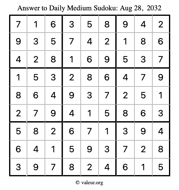 Answer to medium sudoku August 28, 2032