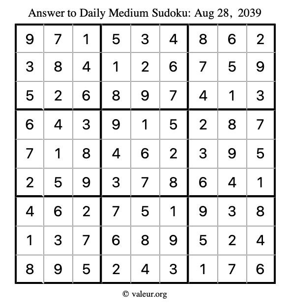 Answer to medium sudoku August 28, 2039