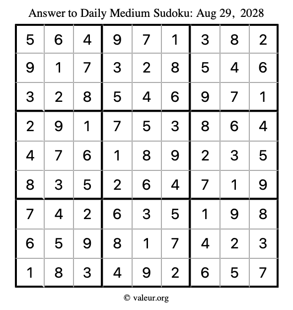 Answer to medium sudoku August 29, 2028