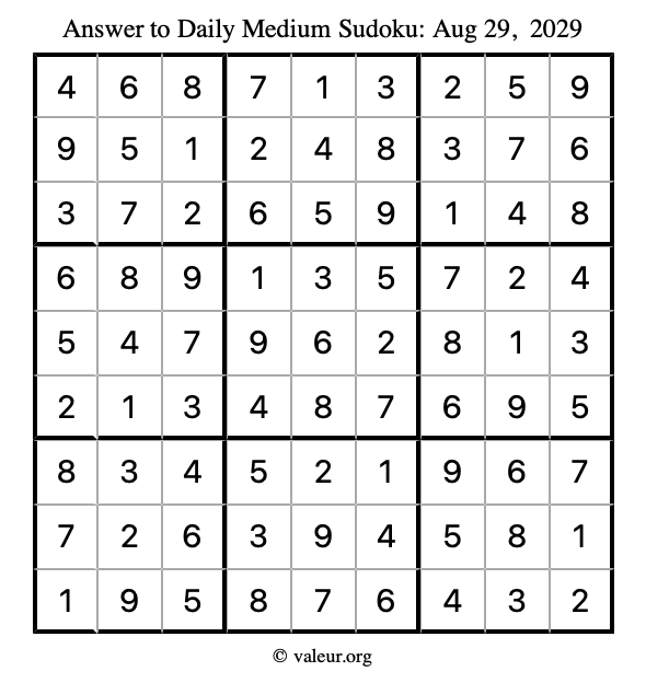 Answer to medium sudoku August 29, 2029