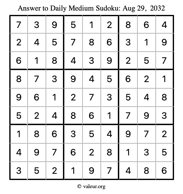 Answer to medium sudoku August 29, 2032