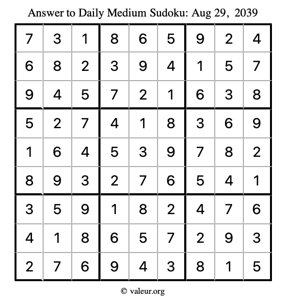 Answer to medium sudoku August 29, 2039