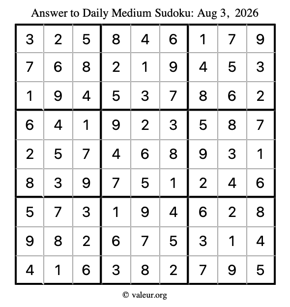 Answer to medium sudoku August 3, 2026