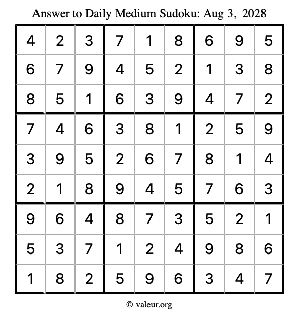 Answer to medium sudoku August 3, 2028