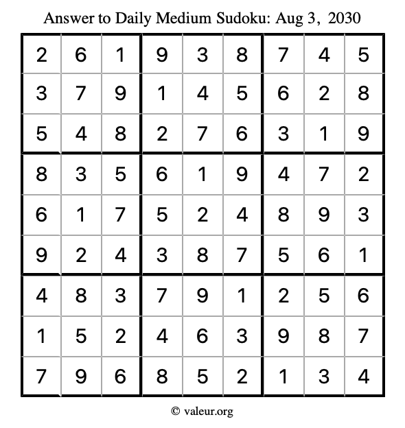 Answer to medium sudoku August 3, 2030