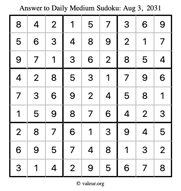 Answer to medium sudoku August 3, 2031