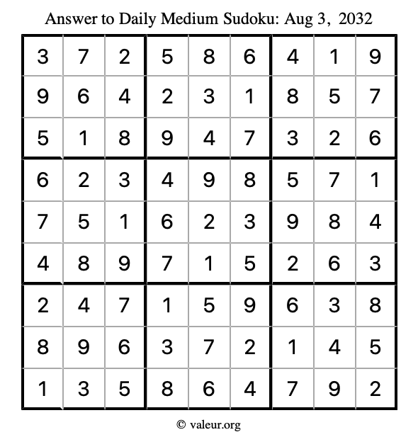 Answer to medium sudoku August 3, 2032