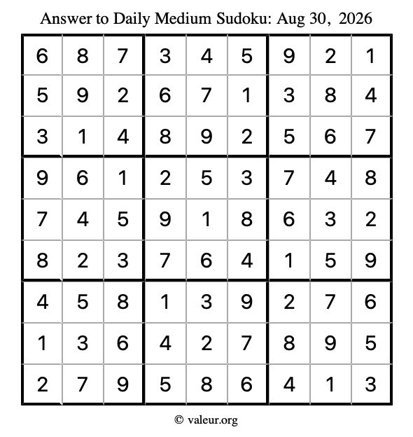 Answer to medium sudoku August 30, 2026