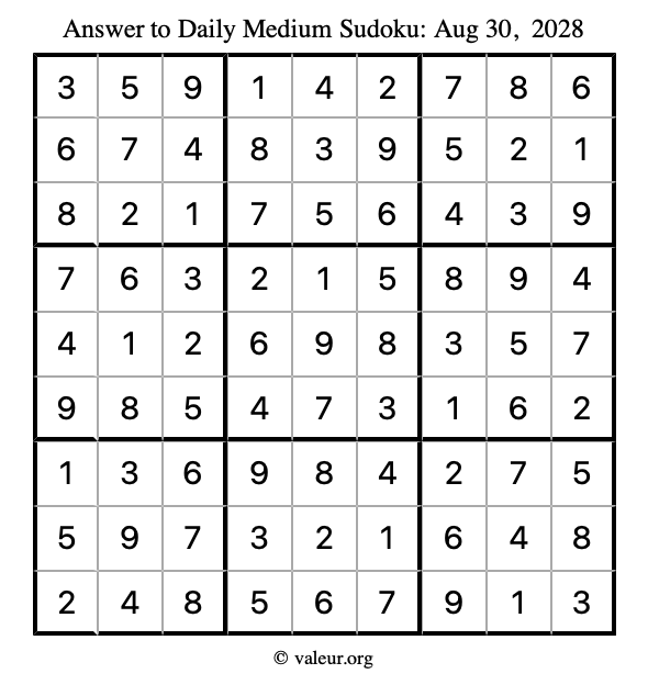 Answer to medium sudoku August 30, 2028