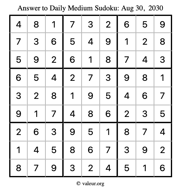 Answer to medium sudoku August 30, 2030