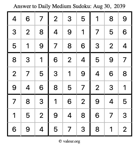 Answer to medium sudoku August 30, 2039