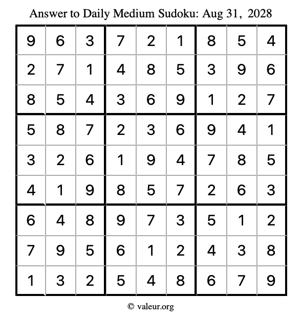 Answer to medium sudoku August 31, 2028