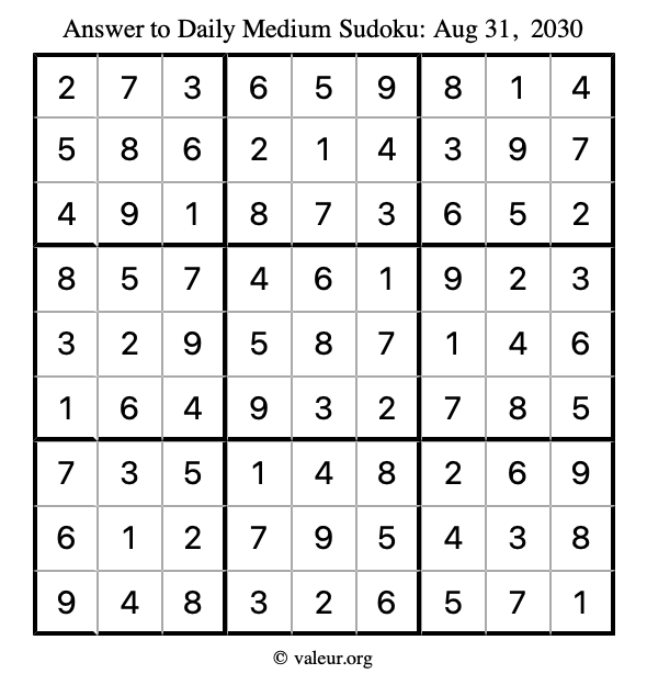 Answer to medium sudoku August 31, 2030