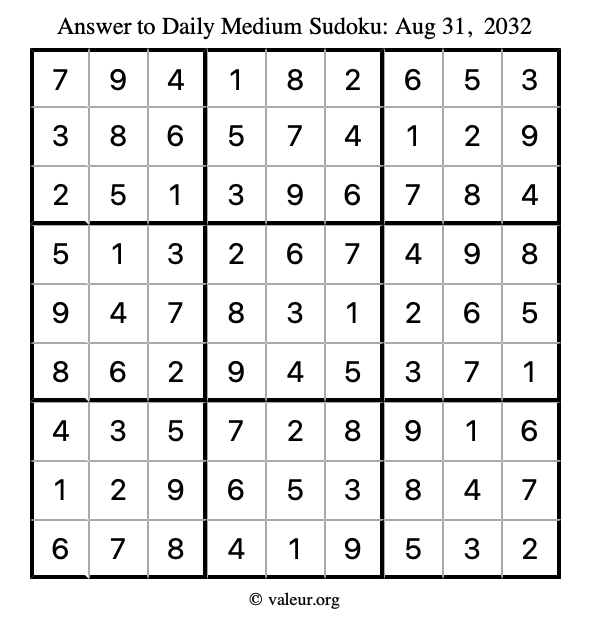 Answer to medium sudoku August 31, 2032