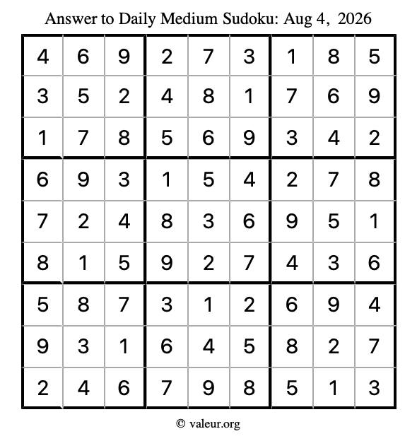 Answer to medium sudoku August 4, 2026