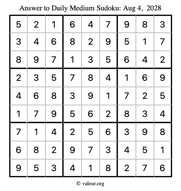 Answer to medium sudoku August 4, 2028