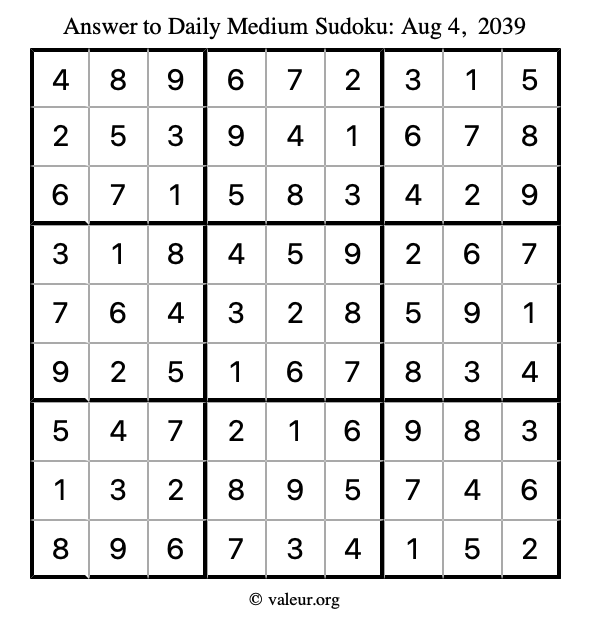 Answer to medium sudoku August 4, 2039