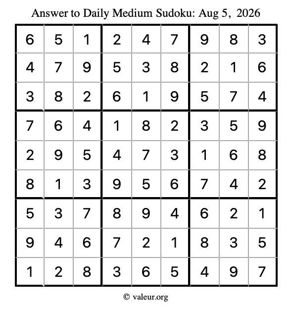 Answer to medium sudoku August 5, 2026