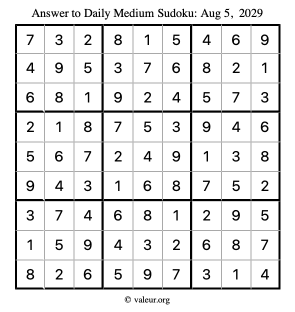 Answer to medium sudoku August 5, 2029