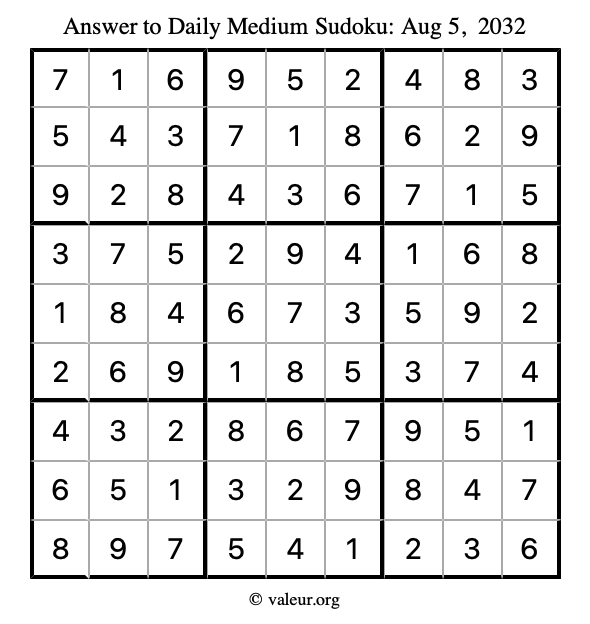 Answer to medium sudoku August 5, 2032