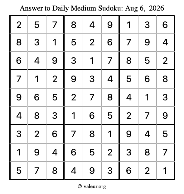 Answer to medium sudoku August 6, 2026
