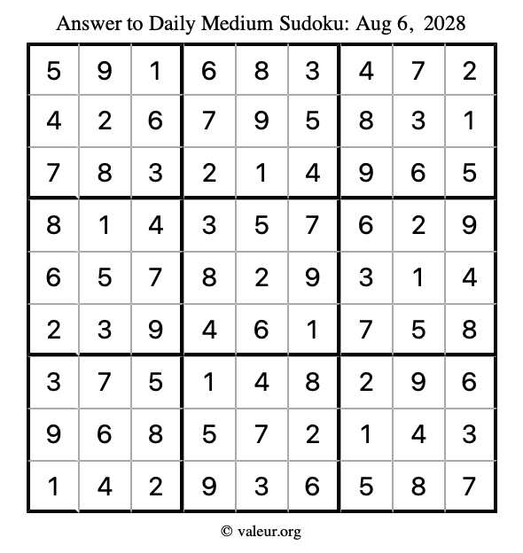 Answer to medium sudoku August 6, 2028