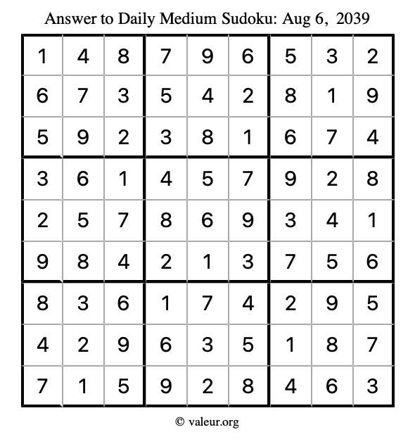 Answer to medium sudoku August 6, 2039