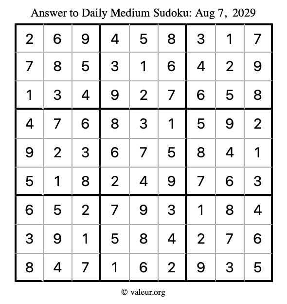 Answer to medium sudoku August 7, 2029