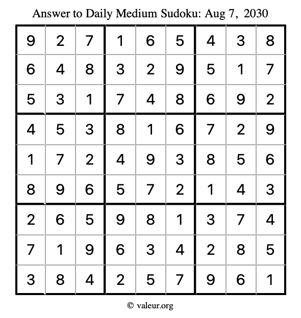 Answer to medium sudoku August 7, 2030