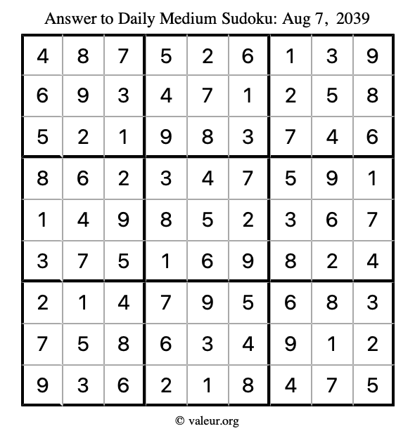 Answer to medium sudoku August 7, 2039