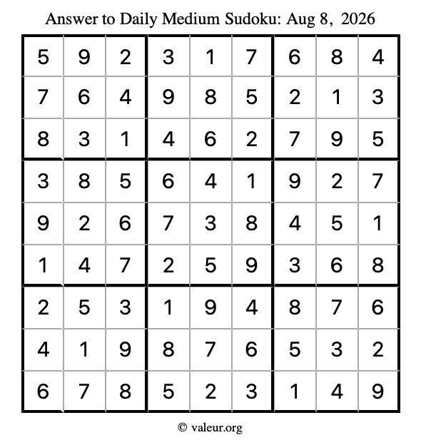 Answer to medium sudoku August 8, 2026