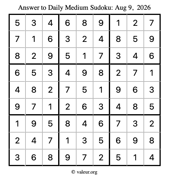 Answer to medium sudoku August 9, 2026