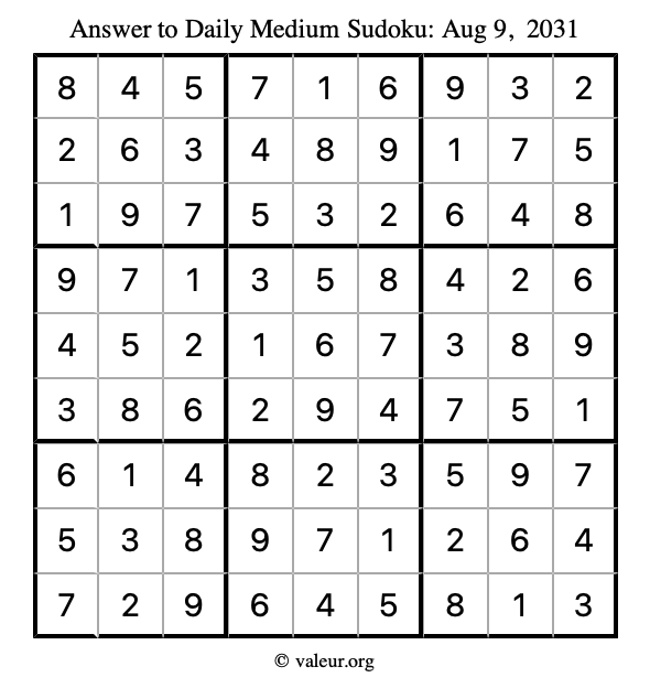 Answer to medium sudoku August 9, 2031