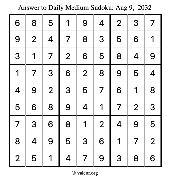 Answer to medium sudoku August 9, 2032