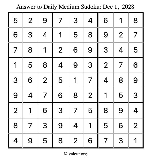 Answer to medium sudoku December 1, 2028