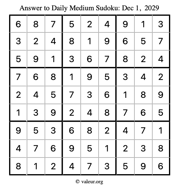 Answer to medium sudoku December 1, 2029