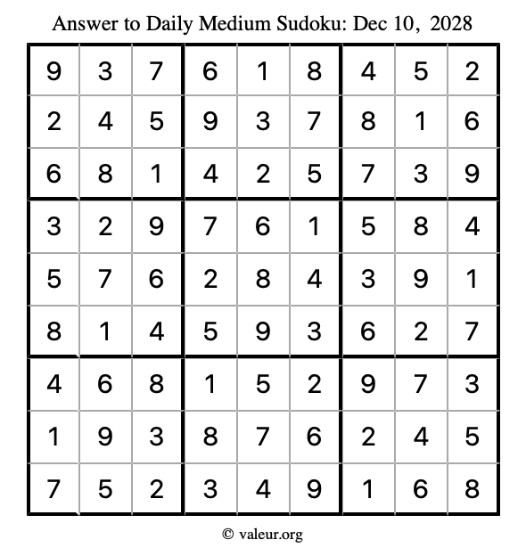Answer to medium sudoku December 10, 2028