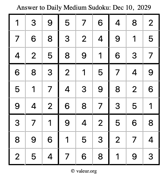 Answer to medium sudoku December 10, 2029