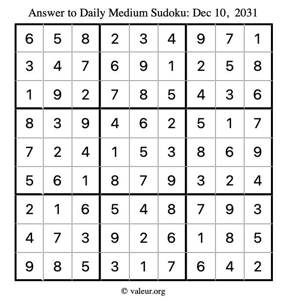 Answer to medium sudoku December 10, 2031