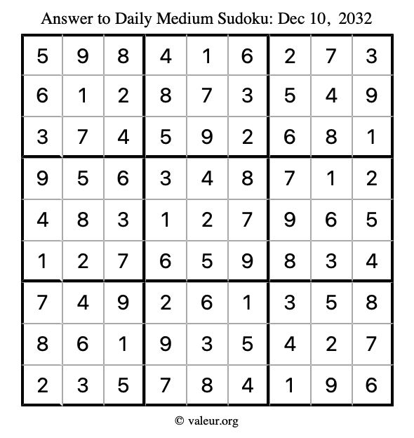 Answer to medium sudoku December 10, 2032