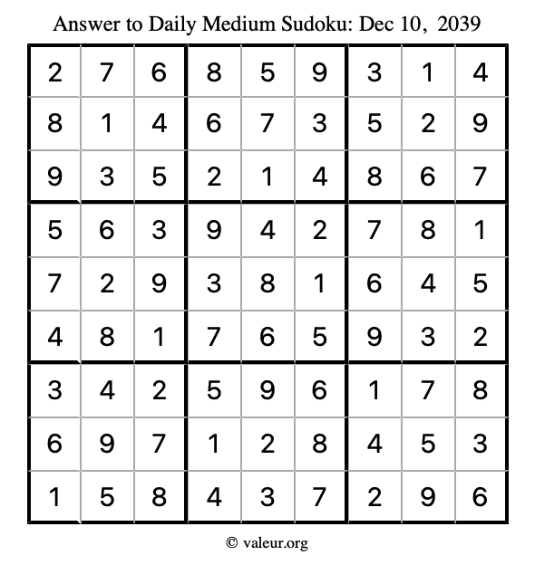 Answer to medium sudoku December 10, 2039