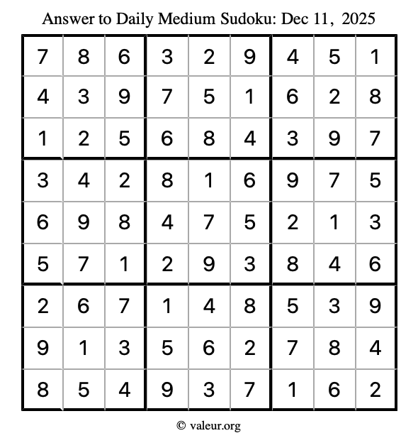 Answer to medium sudoku December 11, 2025