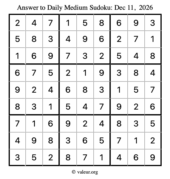 Answer to medium sudoku December 11, 2026