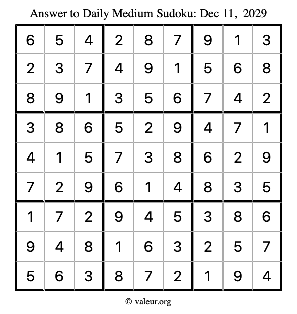 Answer to medium sudoku December 11, 2029